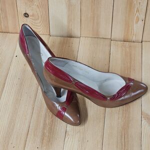 Vtg Caressa Brown Red Pumps made in Spain Size 8.5M Office Career Siren